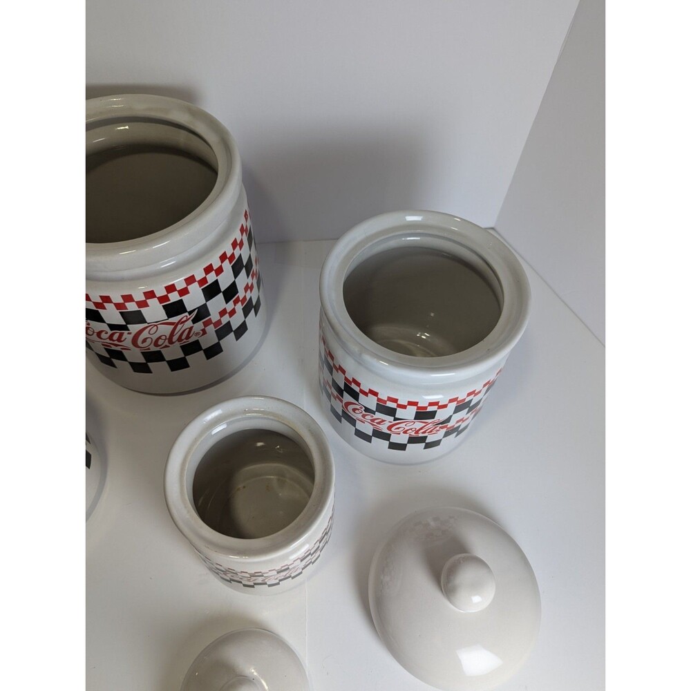 Coca-Cola 4 Piece Canister Set 1997 Checkered Board Dinnerware by Gibson - Picture 7 of 14